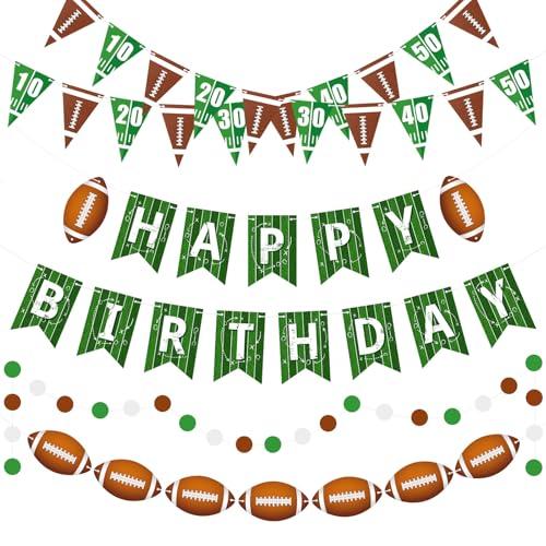 Pasimy 4 Pcs Football Birthday Party Banners Football Pennant Flag Happy Birthday Banner Circle Paper Garland Black Brown White Hanging Decorations Backdrop for Sports Bowl Party Outdoor Indoor