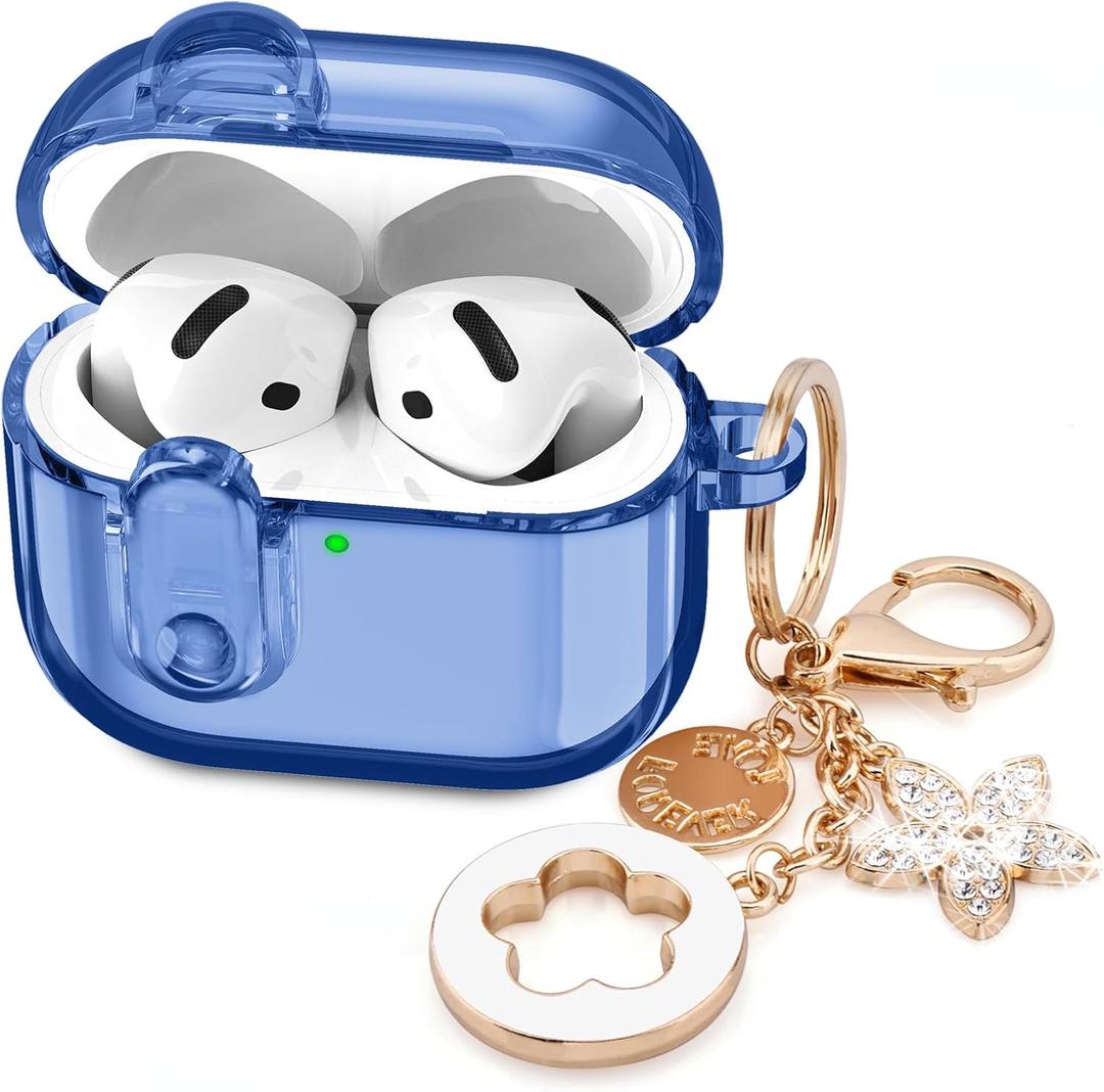 (with Safety Lock) VISOOM 2025 Clear Cases for Airpods iPods 4 Case Cover Women, Bling Airpod iPod 4 Case Soft 4th Gen Air Pods iPods Cases with Keychain for Apple Headphones Airpods4 Generation-Blue