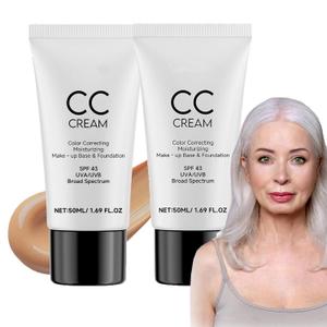 2-Pack-Cc Cream For Older Women,CC Cream Skin Tone Adjusting for Mature Skin, Anti-Aging Sunscreen Foundatio with Moisturizer, Full Coverage, Lightweight