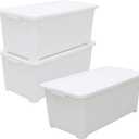 ASTAGE Stackable Rolling Storage Tote Plastic Storage Bins Container Box Organizing Box Opaque Storage bins with Lids for Closet Garage Office - 3pack (White, 45qt)