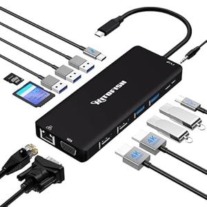 Dell USB C Laptop Docking Station - Dual Monitor 14 in 1 Hub with 2 HDMI, DisplayPort, RJ45, SD/TF, USB C/A Ports, PD, Mic/Audio - Compatible for MacBook, HP, Lenovo - Black