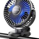 SWEETFULL Portable Clip on Fan - Battery Operated Stroller Fan, 4000mAh Small Rechargeable Fans with LED Display, 4 Speeds, Mini Personal Cooling Desk Cooler for Golf Cart Travel Camping Gym (Black)