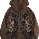 GORGLITTER Men's Zip Up Hoodie Oversized Graphic Long Sleeve Drop Shoulder Hooded Sweatshirt Jackets