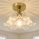Semi Flush Mount Ceiling Light Fixture, 11in Clear Glass Vintage Light Fixtures Ceiling for Hallway Kitchen Foyer Entryway Bedroom, E26 Base