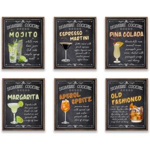TwoDays Vintage Cocktail Bar Wall Art, Retro Bar Cart Accessories and Decor, Margarita Martini Prints for Dining Room Home Kitchen Pub Restaurant Aesthetic (Set of 6, 8" X 10", UNFRAMED)