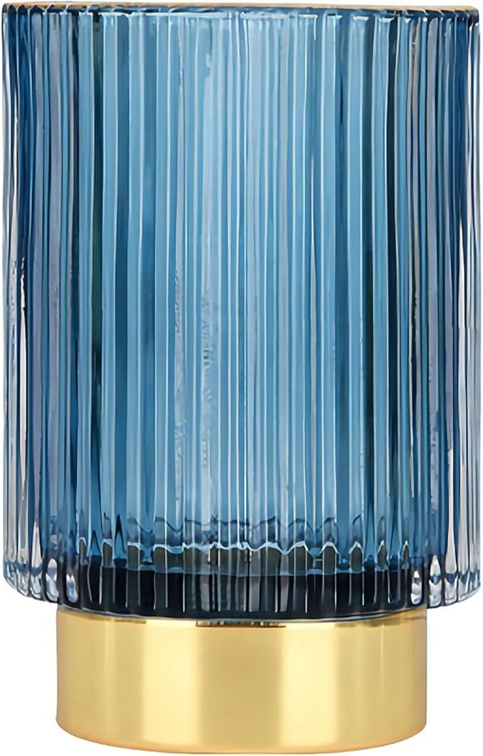 DASITON Makeup Brush holder Organizer,Crystal Cosmetic Makeup Brush Glass Brushes Storage Holder, Vintage Make Up Brush Cup Pen Pencil Holder striped vase(Blue L)