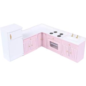 Dollhouse Kitchen Furniture Kit 1:12 Dollhouse Miniature Wooden Kitchen Cabinet Fridge Set Dining Room Furniture for 1:12 Doll House Miniatures Scenes Accessories