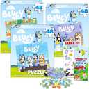 Bluey Premier 48 Pc Puzzle Set for Kids - Bluey Party Supplies Bundle with 3 Bluey Puzzles, Barn Bots Stickers, and More (Bluey Games and Activities for Kids)