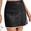 LYANER Women's Jacquard Wrap Front Hem Elastic High Waisted Zipper Mini Short Skirt (Medium, Black)