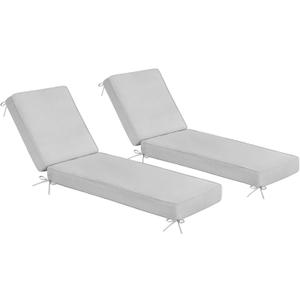 Sundale Outdoor Olefin Chaise Lounge Cushion Set of 2, Water-Resistant Patio Lounge Chair Cushion, Thick Lounger Pad with 8 Straps Light Gray, 80 x 26 x 4 Inches