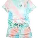 LOTUCY Brides Maid Pajama Set Bachelorette Pjs Women Casual Tie Dye Pajama Bridal Party Pajamas Set Short Sleeve Sleepwear  (Small)