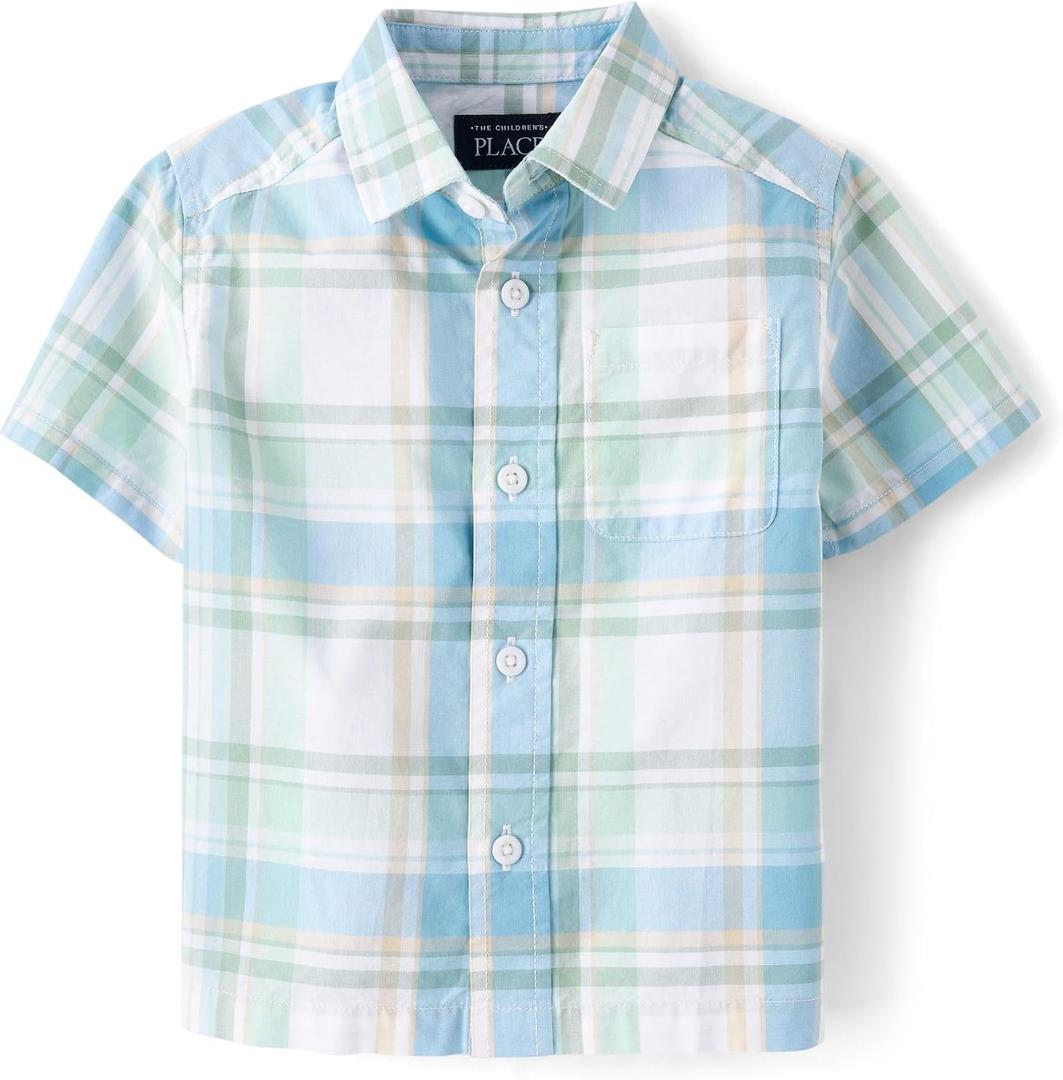The Children's Place Baby Boys' and Toddler Poplin Short Sleeve Button Down Shirt, 2T
