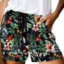 QUEEN PLUS Womens Casual Shorts Comfy Elastic Waist Drawstring Pocket Shorts Pants (Small, 2-black Lily)