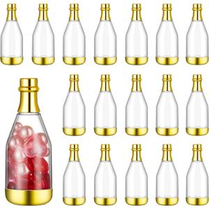 Cunhill 18 Pcs Mini Champagne Bottles Container Bulk Plastic Small Champagne Candy Bottles DIY Favor Mini Candy Jars Wedding Favors for Wedding Bridal Baby Shower Birthday (Clear and Gold)