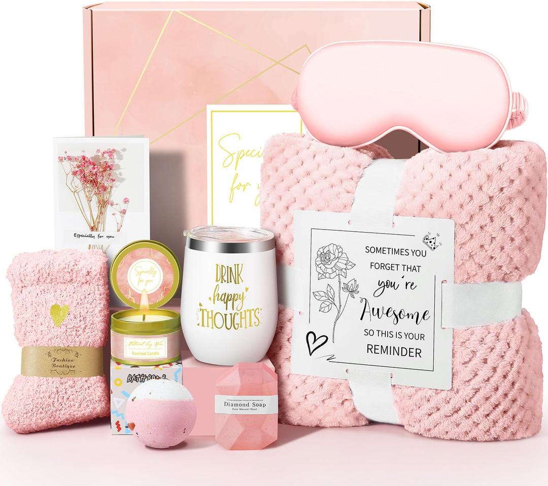 Valentines Day Gifts for Her Women Daughter Girlfriend Wife, Happy Birthday Gifts for Women Mom Her Friend Sister Wife Grandma, Self Care Gift Get Well Relaxing Spa Galentines Day Gift Basket Set (Pink)