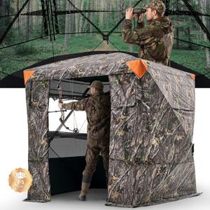 VEVOR Hunting BlindSee Through Ground Blinds with Carrying Bag, 360 Degree Portable Camouflage TentDurable Concealed Shelter with Silent Side Door and Window, for Turkey and Deer (4-5 Person270 See Through) (H-79'')