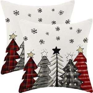 AEIOAE Christmas Pillow Covers 24x24 Inch Set of 2 Colorful Christmas Tree Throw Pillows Case, Stars Holiday Outdoor Decorative Farmhouse Winter Snowflake Decor Cushion Covers for Home Sofa Bed Couch