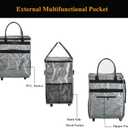 Reusable Grocery Bag On Wheels Large Capacity Shopping Trolley Foldable Rolling Tote with Outside Pocket, Heavy Duty Handle (Silver, Large)