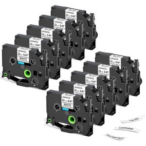 Label KINGDOM Aze-231 Refill Compatible with Brothr p Touch tze laminatied Label Maker Tape 12mm 1/2"(0.47") for ptouch Printer PTD210 PTD220 PTH110, 10 Pack (Black on White)