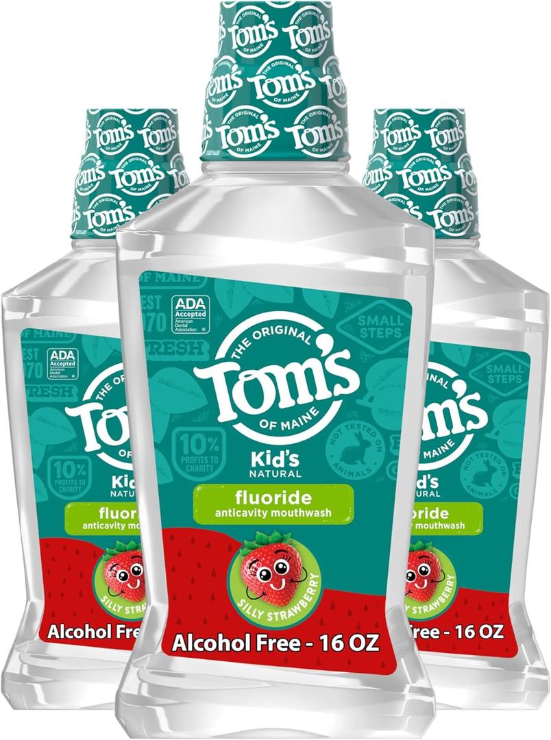 Tom's of Maine Children's Anticavity Fluoride Rinse Mouthwash, Silly Strawberry, 16 oz. 3-Pack