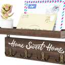 buways Wall-Mounted Key and Mail Holder, Wooden Key Rack with 4 Double Key Hooks, Rustic Home Decor for Entryway (Brown)