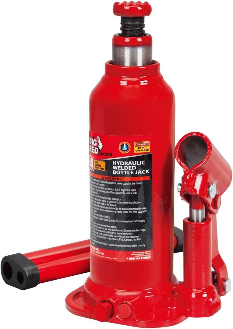 BIG RED T90403B Torin Hydraulic Welded Bottle Jack, 4 Ton (8,000 lb) Capacity, Red