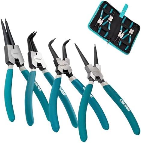 LIBRATON Snap Ring Pliers Set, 7-Inch Heavy Duty Internal/External Circlip Pliers Kit with Straight & Bent Jaw Tips, Spring-Loaded for Retaining Rings, Hoses, Gaskets, with Storage Case