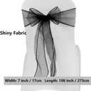 Black Organza Chair Sashes 50 Pack, Chair Bows for Party Wedding Conference Dcor, Universal Chiffon Chairs Knots Ties for Folding Chairs Decorations