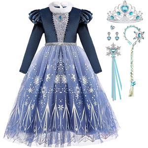 Girls Princess Elsa Dress up Costume Snow Queen Halloween Christmas Cosplay Party Toddler Dress Blue, Size: 3-4