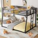 PVWIIK Metal Full XL Over Queen Bunk Bed w/Ladder and Safety Guardrail for Kids Teens Adults,Heavy-Duty Sturdy Bunk Bed,No Box Spring Needed,Black