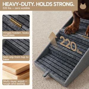 Luciphia 2-in-1 Wooden Pet Stairs & Ottoman 17" H Foldable Dog Ramp with Solid Wood Frame & Tech Cloth Surface Pet Footstool Steps with Non-Slip Surface for Puppy Senior Injured Dogs Couch Bed