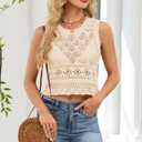 Women's Crochet Knit Tank Top Boho Hollow Out Sleeveless Round Neck Sweater Crop Vest (Teal)