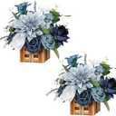 TINGE TIME Wedding Centerpiece Flower with Basket, Set of 2 Large Artificial Flowers Floral Arrangement for Tabletop Mantel Archway Aisle (Dustyblue)