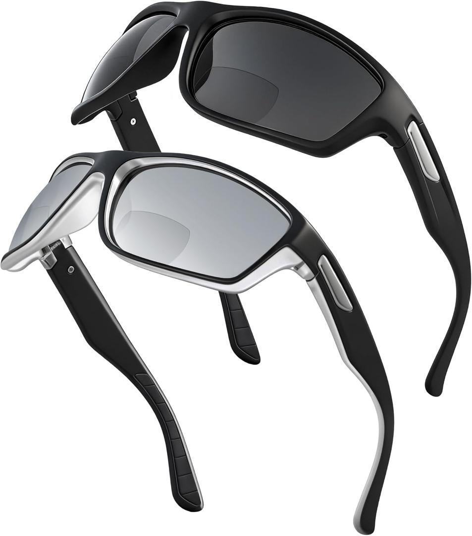 Mens Bifocal Sunglasses 2 Pack Oversized Sporty Sunglasses Readers for Men, UV400 Wrap Around Sun Readers for Outdoor