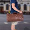 Leather Travel Bag with Shoe Pouch, Waterproof Weekender Overnight Bag,Carry On Duffel Bag for Men Women-Brown
