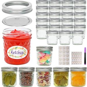 6 oz Mason Jars with Lids, Small Glass Jars, Canning Jars for Bathroom and Kitchen, Holds Seasonings, Jam, Sauces, DIY Spice Jars, Gifts for Friends, Pack of 30