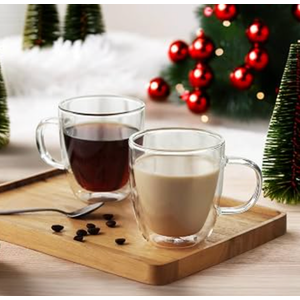 CNGLASS Large Glass Coffee Mugs 17oz,Double Walled Insulated Clear Coffee Cups with Handle,Clear Espresso Mugs for Cappuccino,Latte,Tea Bags,Hot and Cold Beverages,Set of 2