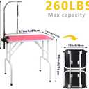 LEIBOU Pet Dog Grooming Table Foldable Grooming Table Heavy Duty Iron Frame with Arm & Noose for Dog Cat Pet Grooming (32'', Pink)