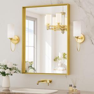 TETOTE Brushed Gold Bathroom Mirror 22 x 30 Inch Rectangle Gold Metal Framed Bathroom Vanity Mirror for Over Sink, Modern Farmhouse Rectangular Brass Frame Wall Mirror, Bedroom (Horizontal/Vertical)