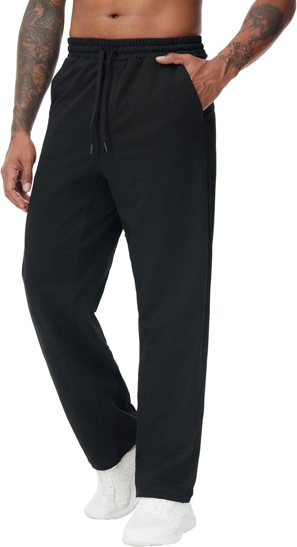 THE GYM PEOPLE Men's Baggy Fleece Workout Sweatpants with Pockets Drawstring Lounge Athletic Running Pants, L