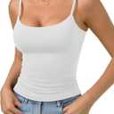 PINKMSTYLE Women's Basic Double Lined Scoop Neck Tank Tops Adjustable Cami Tank Summer Sleeveless Tops (White, XS)