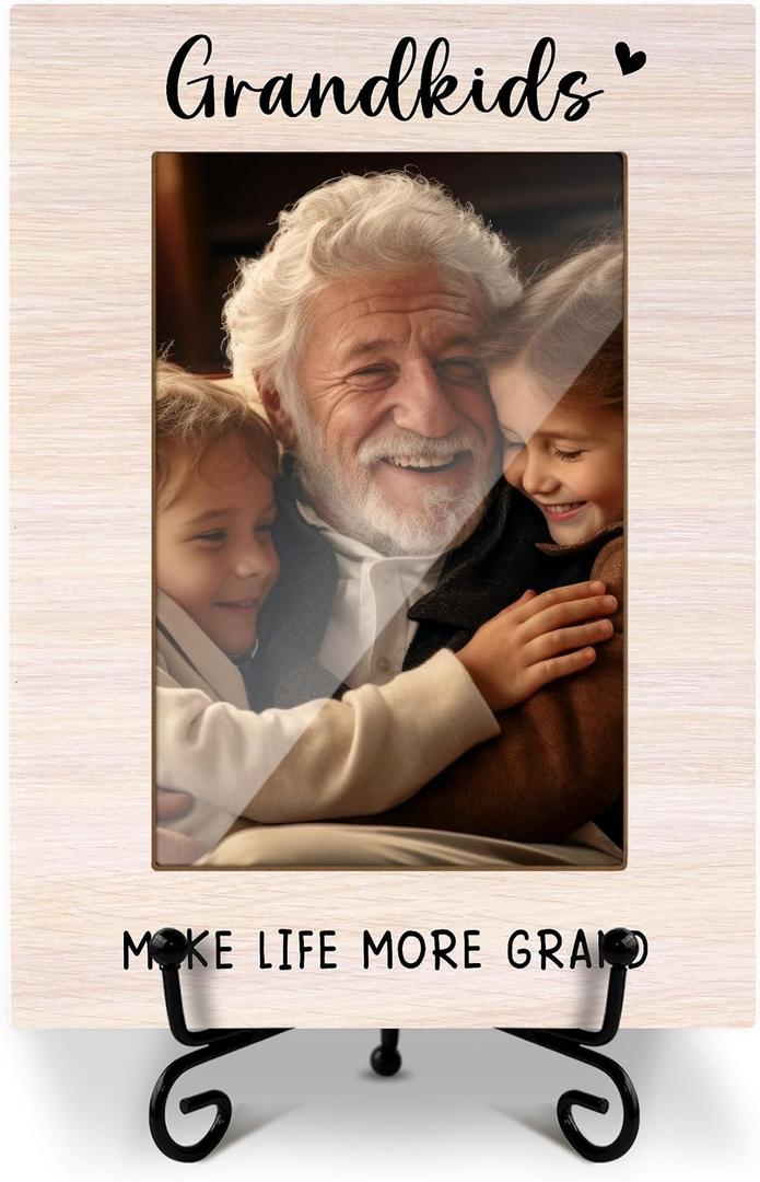 Grandchild Picture Frame, Grandkids Grandma Grandpa Gifts Grandparents Gifts, Wooden Photo Frame With Iron Stand, Tabletop Decor -11
