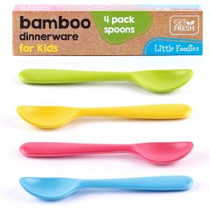 GET FRESH Bamboo Kids Spoons Set  4-pack Reusable Bamboo Fiber Kids Spoons for Everyday Use  Large Bamboo Kids Cutlery for Daily Mealtime  Colorful Bamboo Utensils for Toddlers and School Children