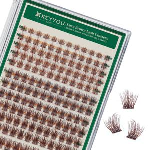 KEYYOU Brown Lash Clusters 144pcs Eyelash Clusters 8-18MIX D Curl Cluster Lashes Soft Wispy Lash Clusters Natural Look Brown DIY Lash Extension At Home(Brown05-D-8-18MIX)