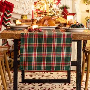 Green Red Plaid Christmas Table Runner, Winter Holiday Table Runners 108 inches Long Xmas Decorations Indoor Outdoor Farmhouse Home Kitchen Dining Party Decor (13x107")