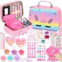 Kids Nail Polish with Press on Nails Set for Girls, Non-Toxic Nail Art Kit with Portable Dryer and Unicorn Case, Cute Stuff Gift Toys for Girls Age 8-12