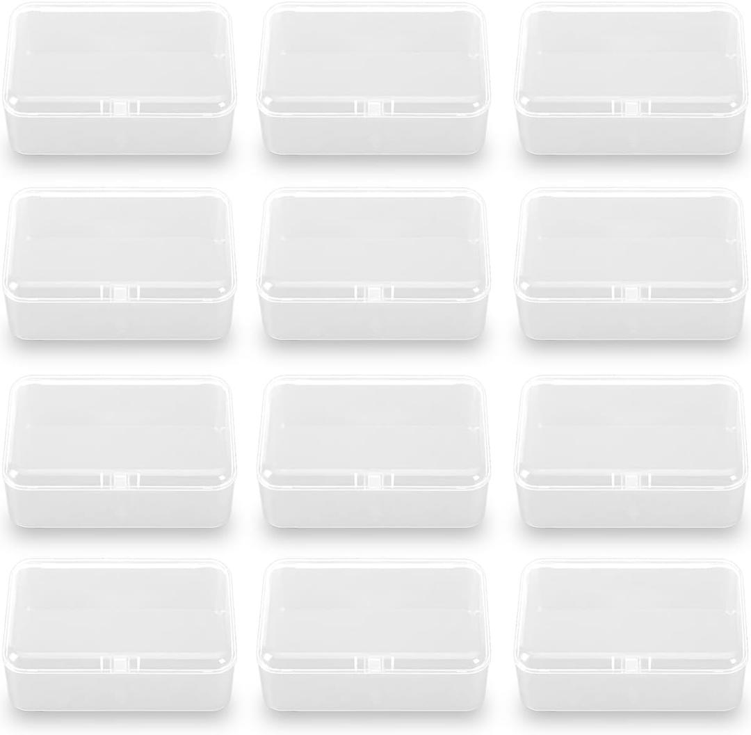 12 Pack Rectangular Clear Plastic Organizer Storage Box Containers (3.54 x 2.36 x 1.38 inch) with Lid for Beads and More