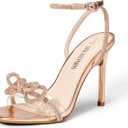 DREAM PAIRS Women's Double Bowknots Crystal Sandals Clear Slingback Heels Square Toe Shoes for Party Wedding (6, Champagne)