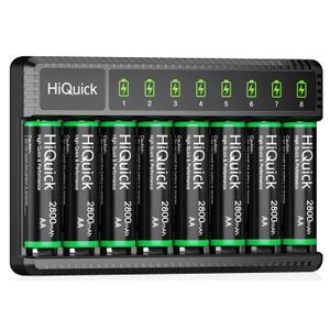 Rechargeable AA Batteries with Charger, HiQuick 2800mAh High Capacity Double A Batteries 8 Counts with 8 Bay AA AAA Smart Battery Charger for Ni-MH Ni-CD, Fast Charging