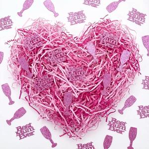 Supervitae Mother's Day Crinkle Cut Paper Shred Filler with Wine Glass, Bottles and Word Confetti Shred Paper Basket Filler Red Pink Raffia Tissue Grass for Gift Boxes Basket Holiday Packaging